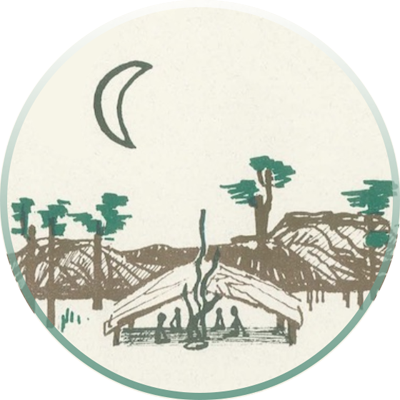 A bark hut under the moon